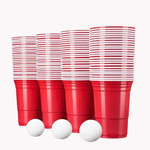 Groothandel Op Maat Gemaakt Logo Bier Pong Party 12Oz 16Oz Rode Dubbele Muur Herbruikbare Plastic Beker