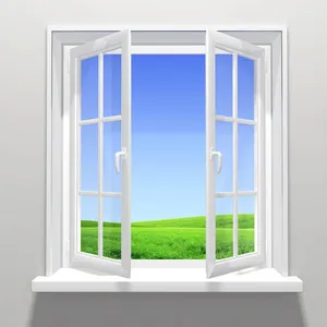 Высококачественное французское двойное окно из ПВХ с закаленным тройным стеклом и жареным дизайном