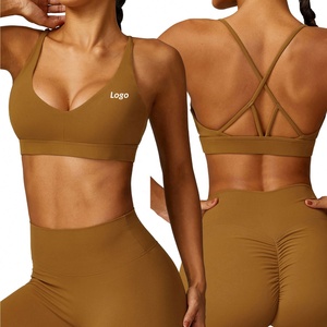 Sujetador deportivo con tiras en la espalda Logotipo personalizado Sujetador de yoga para <span class=keywords><strong>mujer</strong></span> Top de entrenamiento de alto impacto Gimnasio Activewear Fitness Top - Product Image 6