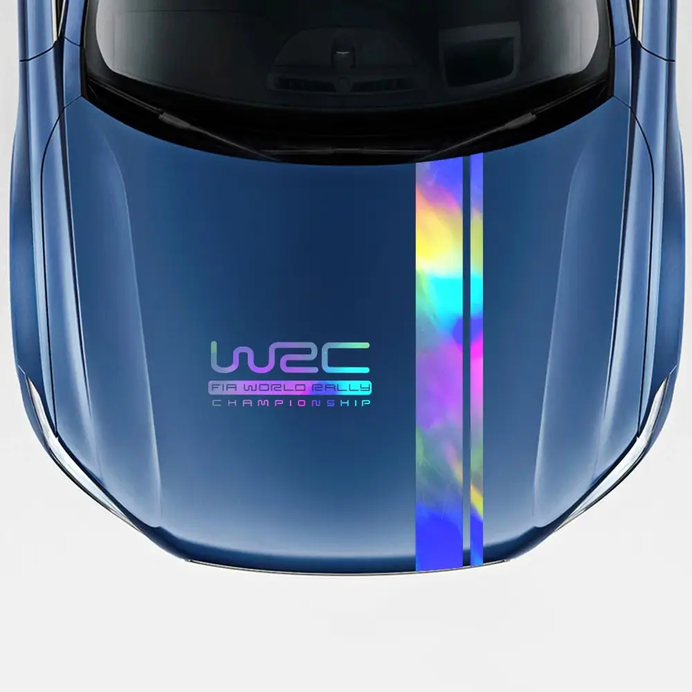 패션 스포츠 레이싱 자동차 스티커 WRC 컬러 레이저 스트라이프 후드 후드 전면 커버 관심 장식 스티커 트럭 액세서리