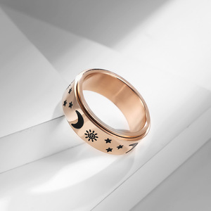 Stainless Steel Rotating <b>Ring</b> With Star Moon Sun Design For Stress Relief Unisex Jewelry Gift - Product Image 4