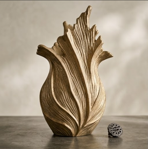 Sell Ease Art Deco Gold Flame <b>Vase</b>-Ceramic Leaf Jar Durable & Multi-Functional for Modern Hallway Decor (26x31.5cm) - Product Image 1
