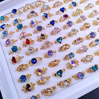Lot de 100 bagues colorées en cristal, papillon, étoile, hexagramme, cœur, style bohème vintage, ensemble de bagues de phalange en verre coloré, bijoux