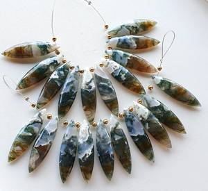 Piedras preciosas de ágata de musgo natural facetadas Briolette's Fancy Long Marquise 5 pares combinados (10 piezas) Piedras preciosas Briolette para joyería - Product Image 1