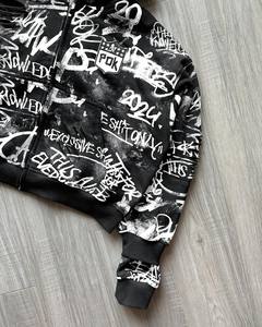 เสื้อมีฮู้ดซิปโลหะเต็มตัวผ้าเฮฟวี่เวทผ้าพิมพ์ลายดิจิทัลมีรอยขาด - Product Image 3