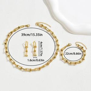 2025 vente chaude nouveau gros de haute qualité couleur or collier boucles d'oreilles Bracelet géométrique chaîne Accent ensemble de bijoux - Product Image 6