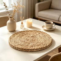 Sets de table ronds en jacinthe d'eau naturelle tressée, résistants à la chaleur, antidérapants, rustiques, pour la cuisine et la salle à manger