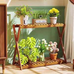 Bamboo Flower Stand 2 Tier Rack For Indoor Outdoor Plants Living Room Balcony Garden Multi Function Storage Shelf - Product Image 1