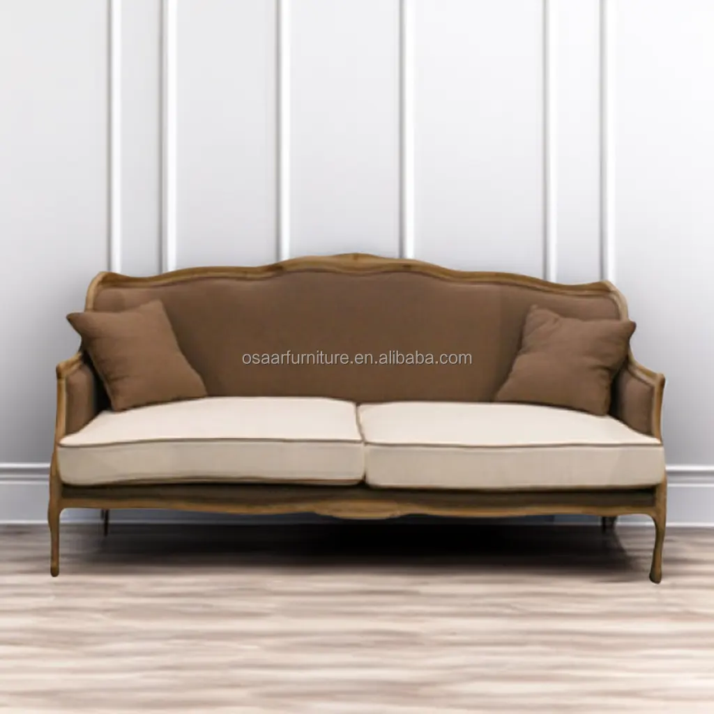 Juego de muebles de sofá de madera para sala de estar antigua con respaldo curvo de diseño provincial francés clásico