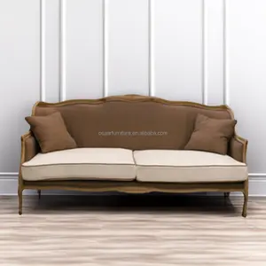 经典法国省级设计弧形背仿古客厅木制沙发套装家具