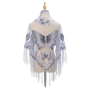 Vente en gros de châles vintage de style bohème, colorés, à imprimé dentelle triangulaire, avec franges, pour femmes - Product Image 2