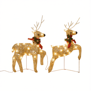Ensemble de rennes dorés 2 pièces 40 LED Éclairage décoratif de Noël Utilisation en extérieur et en intérieur - Product Image 1