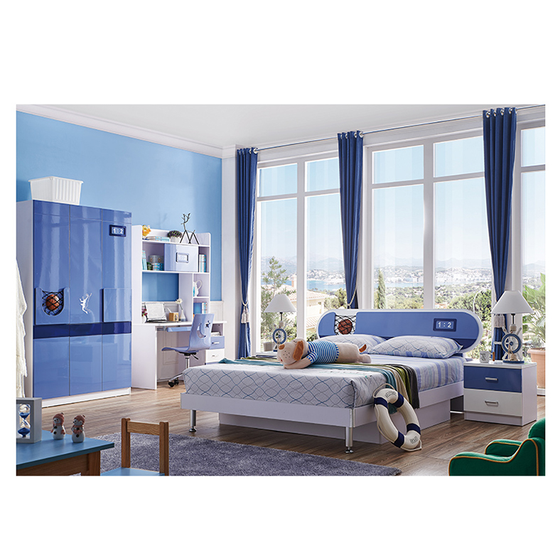 Hot selling kids bedroom furniture function children bedMDF bed blue color for boys from China