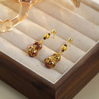 TANGPEI Boucles d'oreilles en céramique et alliage doré bleu pour femme, bijoux fantaisie