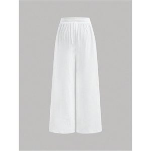 Pantalon large en lin 100 % pour fille FOXA, taille haute élastique, long, ample et respirant, pour un usage décontracté - Product Image 2