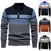 Pull en tricot décontracté d'hiver anti-rides à manches longues avec fermeture éclair et logo personnalisé OEM pour hommes