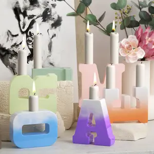 공장 뜨거운 판매 DIY 번호 문자 촛대 촛대 홀더 에폭시 수지 석고 용 실리콘 몰드