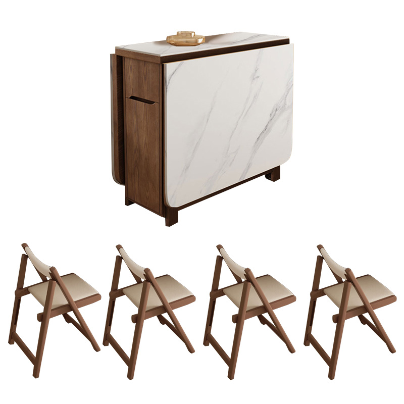 Nutwood brown white slab dining table +4 chairs