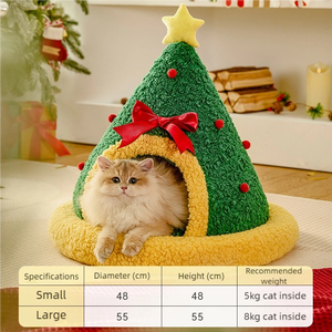 Conception de Noël Lits pour animaux de compagnie lavables confortables Grotte et coussin pour chien de chat avec lit de nid d'arbre de Noël Triangle - Product Image 6