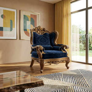 Fauteuil individuel de designer Royal, structure en teck massif, coussin rembourré en mousse, style traditionnel pour salon - Product Image 3