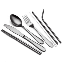 Ensemble de couverts de voyage portables en acier inoxydable, couteau, fourchette, cuillère
