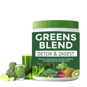 private label Super Greens Blend Detox Digest Smoothie Mix Cleanse Digestive Enzymes Probiotics Clean Green powder