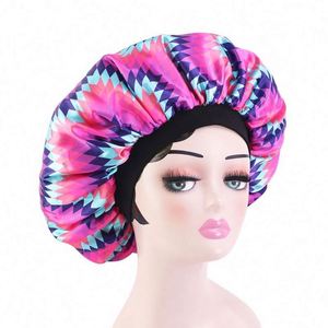 Bonnet de nuit imprimé motif africain double couche pour femme avec bande élastique en satin, idéal pour le quotidien et toutes les saisons - Product Image 4