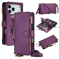 Étui de téléphone multifonctionnel de luxe en cuir PU avec chaîne, plusieurs emplacements pour cartes, dragonne et support, sac bandoulière pour téléphone