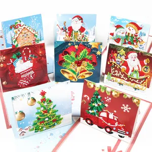 New Arrival 8pcs set 3D Colorful handmade Christmas diamond painting cards diy crystal pop-up greeting cards kit