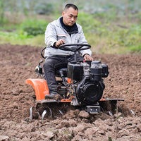 Mini Tractor de Cuatro Ruedas con Neumáticos Sólidos, Herramienta de Arado Rotatorio, Cultivador Mini con Motor Diésel