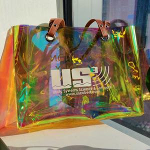Diseño de moda rosa brillante bolso de hombro transparente holográfico Pvc iridiscente bolso de mano con logotipo impreso personalizado - Product Image 2