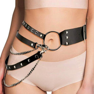 Ceinture en Métal Sexy en Cuir, Punk Harajuku, Grand Anneau en Métal Exagéré, Ceinture de Performance pour Femme, Chaîne de <span class=keywords><strong>Jeans</strong></span> - Product Image 1