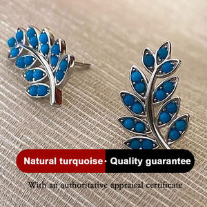 Boucles d'oreilles turquoise à la mode de style classique en motif géométrique de feuille de pin - Product Image 4