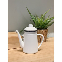 Bouilloire à thé de 1,1 L, cafetière en émail, pot vintage bleu avec des points blancs