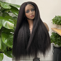 Perruque Cheveux Humains Kinky Straight, Dentelle HD Transparente, Perruque Frontale 13x4, Cheveux Brésiliens Double Drawn, Perruques avec Closure 4x4