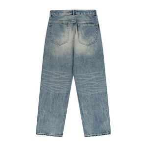 Pantalones Vaqueros Anchos <span class=keywords><strong>de</strong></span> Mezclilla Cruda <span class=keywords><strong>de</strong></span> Alta Calidad con Logotipo Personalizado, Estilo Vintage, Ajuste Limpio, Jeans Gruesos para Hombre - Product Image 3