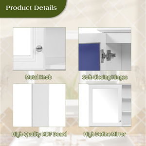 Gabinete de espejo para montar en la pared de 30 pulgadas con estante ajustable y bisagras de cierre suave para tocador de baño - Product Image 5