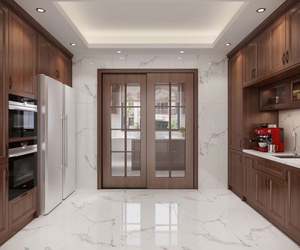 Armoires de cuisine en forme de U de luxe de haute qualité, armoires de cuisine classiques en bois massif avec plan de travail en céramique frittée - Product Image 6