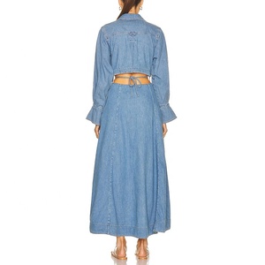 Logo personalizzato Blue Jean Denim Maxi abiti lunghi donna Lady eleganti abiti Casual tagliati <span class=keywords><strong>con</strong></span> <span class=keywords><strong>spacco</strong></span> - Product Image 3