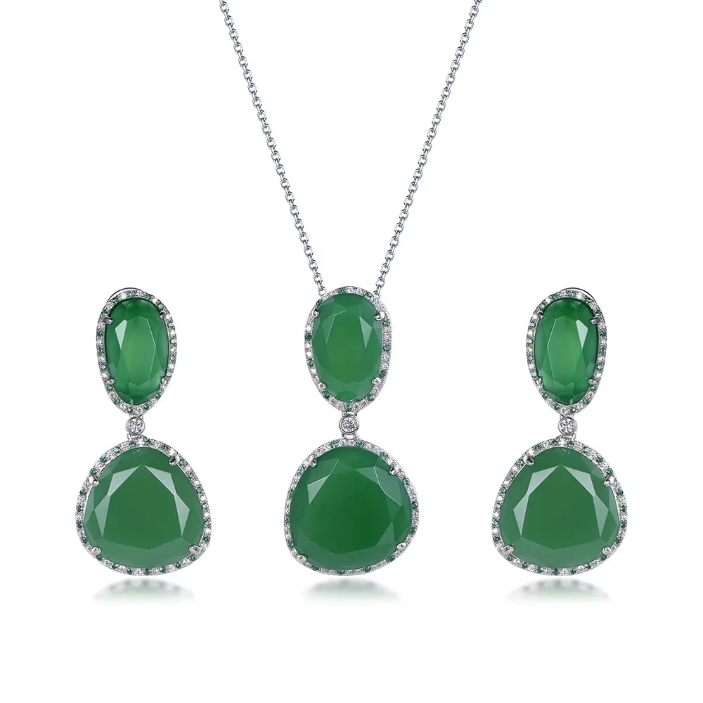 Colgante de cristal verde para mujer, conjunto de joyería de Rubí, Esmeralda colombiana, conjunto de joyería de circonita AAA, conjunto de joyería de plata de ley 925