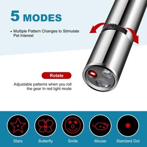 Luxury <b>Cat</b> Toy Laser Pointer 5 Adjustable Patterns USB Recharge Long Range 3 Modes Training Chaser Interactive Toy Stainless - Product Image 3