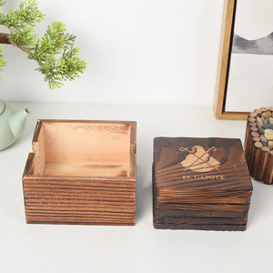Wooden Coaster <b>Set</b> <b>Square</b> Shape 6 Piece Sepia Color Creative Desktop Mat For Tea Cup Protection - Product Image 3