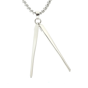 Collier pendentif baguettes en acier inoxydable, pendentifs à thème argenté et blanc, bijoux fantaisie, cadeau - Product Image 1