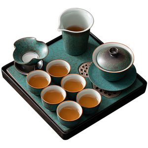 Juego de té de cerámica retro estilo Kung Fu para 4 personas, tetera de cerámica, tazas de té con bandeja, estilo simple para uso en el hogar u oficina. - Product Image 5