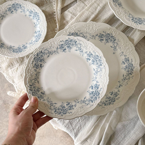 Service de table en céramique à fleurs de pommier <span class=keywords><strong>bleu</strong></span> français, <span class=keywords><strong>assiette</strong></span> à pâtes en céramique créative en relief - Product Image 3
