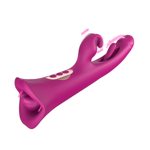 Vibromasseur lapin 3-en-1 taraudage/battement/léchage Stimulateur de point G clitoridien 9 fréquences USB Rechargeable IPX7 Latex étanche - Product Image 1