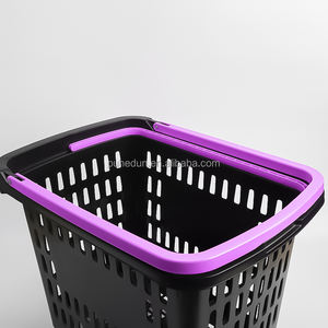 Folding <strong>Plastic</strong> Grocery Shopping <strong>Basket</strong> <strong>with</strong> <strong>Wheels</strong> Convenient Cart For Daily Use - Product Image 2