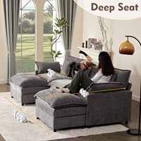 F&J Home 108-Zoll U-förmiges Modulares Sofa-Set aus PU-Leder und Chenille, Tiefsitz, Abnehmbar und Maschinenwaschbar, für Wohnzimmer