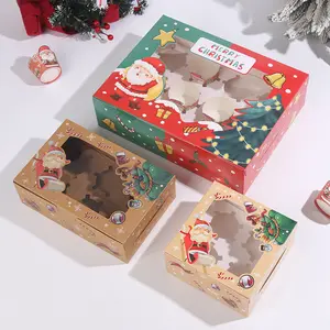 Christmas Cookie Box with Window Candy Chocolate Biscuit Packaging Boxes Xmas Gift Wrapping New Year Party Treat Box