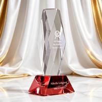 Trophée en cristal facetté Hitop HT-3016 en forme de tour présidentielle, base en cristal rouge, gravure laser personnalisée à l'intérieur, durable, pour le sport, vente en gros